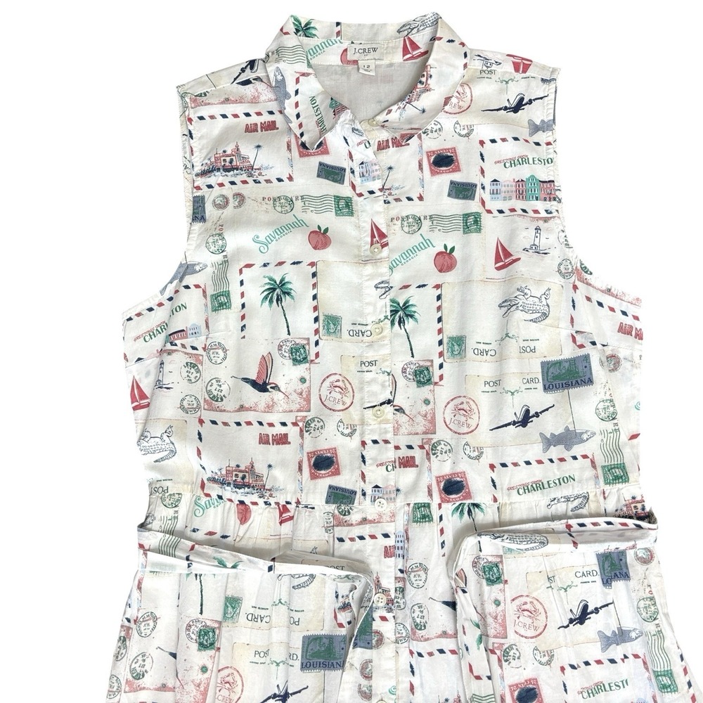 J. Crew Collared Midi Postcard Stamps Southern States Sleeveless Dress Sz 12 - Picture 11 of 16